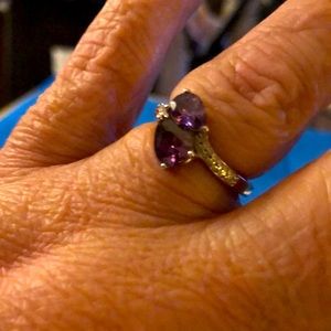 Amethyst pear shaped  stones and zircon stones on thin Sterling 925STS,platinum